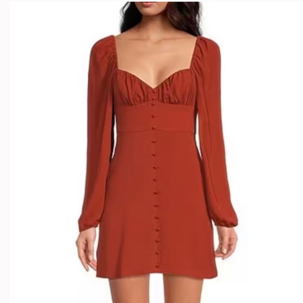 Gianni Bini River Sweetheart Square Neck Button Front Ruched Long Sleeve Dress